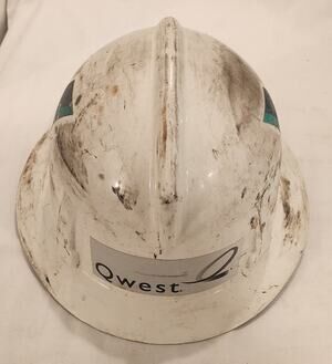 Vintage Qwest US West Lineman Hard Hat Authentic MSA V-Gard Telephone Helmet